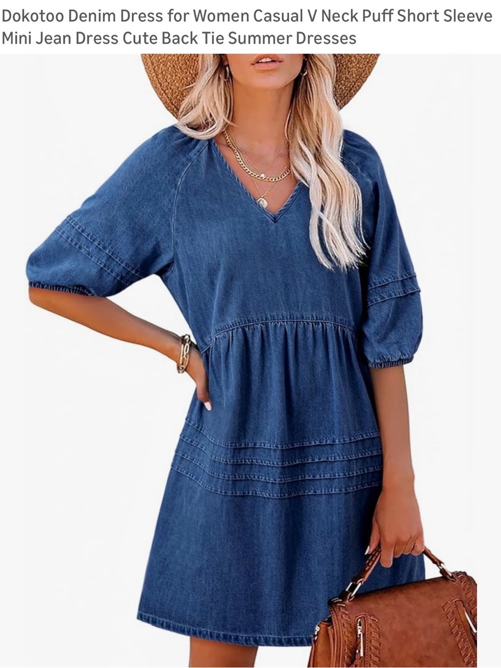 Dokotoo Blue Denim V-Neck Puff Sleeve Mini Dress XL